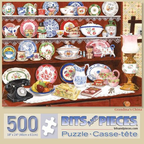 Bits and Pieces - 500 Piece Jigsaw Puzzle for Adults 18" X 24" - Grandma's China - 500 pc The Good China Serving Set, China Plate Jigsaw by Artist Tracy Hall in Saudi Arabia
