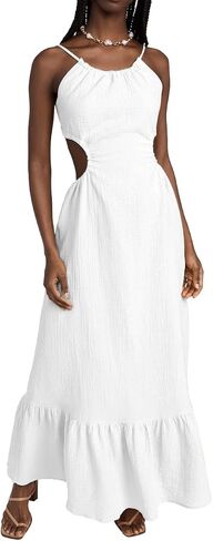 Aigeman Womens Sexy Spaghetti Straps Sleevelss Halter Neck Backless Maxi Dress Cutout Waist Ruffle Hem Party Dress 179 in Saudi Arabia
