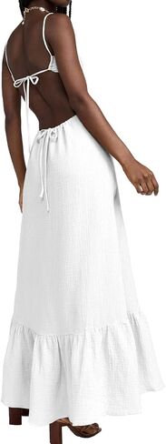 Aigeman Womens Sexy Spaghetti Straps Sleevelss Halter Neck Backless Maxi Dress Cutout Waist Ruffle Hem Party Dress 179 in Saudi Arabia