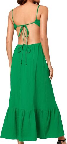 Aigeman Womens Sexy Spaghetti Straps Sleevelss Halter Neck Backless Maxi Dress Cutout Waist Ruffle Hem Party Dress 179 in Saudi Arabia