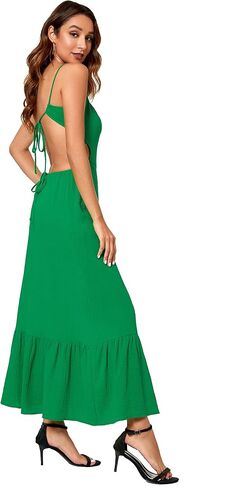 Aigeman Womens Sexy Spaghetti Straps Sleevelss Halter Neck Backless Maxi Dress Cutout Waist Ruffle Hem Party Dress 179 in Saudi Arabia