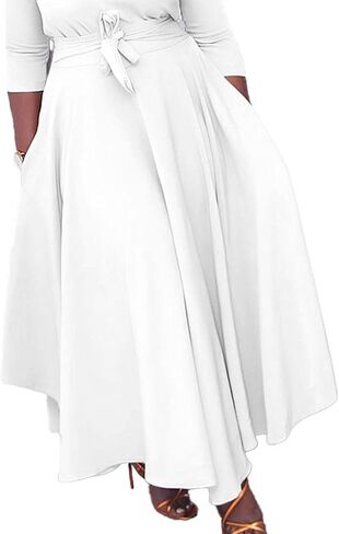 SOMTHRON Women's Casual 3/4 Sleeve Long Maxi Dress A-Line Flared Solid Wrap Tie Waist Swing Dresses in Saudi Arabia
