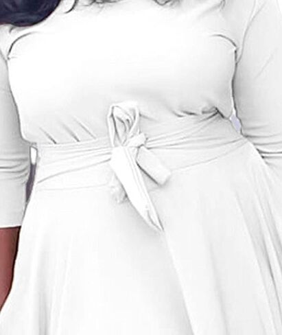 SOMTHRON Women's Casual 3/4 Sleeve Long Maxi Dress A-Line Flared Solid Wrap Tie Waist Swing Dresses in Saudi Arabia