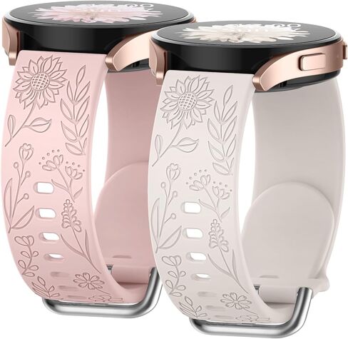Floral Engraved Bands for Garmin Venu 2Plus, Venu Sq2, Venu, Vivoactive 5, Vivoactive 3, Soft Silicone Flower Pattern Replacement Strap for Garmin Vivomove Sport and Forerunner 245 645 Music, 2 PACK in Kuwait