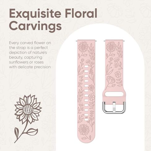 Floral Engraved Bands for Garmin Venu 2Plus, Venu Sq2, Venu, Vivoactive 5, Vivoactive 3, Soft Silicone Flower Pattern Replacement Strap for Garmin Vivomove Sport and Forerunner 245 645 Music, 2 PACK in Kuwait
