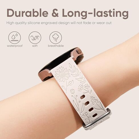 Floral Engraved Bands for Garmin Venu 2Plus, Venu Sq2, Venu, Vivoactive 5, Vivoactive 3, Soft Silicone Flower Pattern Replacement Strap for Garmin Vivomove Sport and Forerunner 245 645 Music, 2 PACK in Kuwait