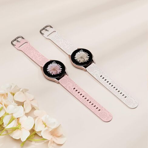 Floral Engraved Bands for Garmin Venu 2Plus, Venu Sq2, Venu, Vivoactive 5, Vivoactive 3, Soft Silicone Flower Pattern Replacement Strap for Garmin Vivomove Sport and Forerunner 245 645 Music, 2 PACK in Kuwait