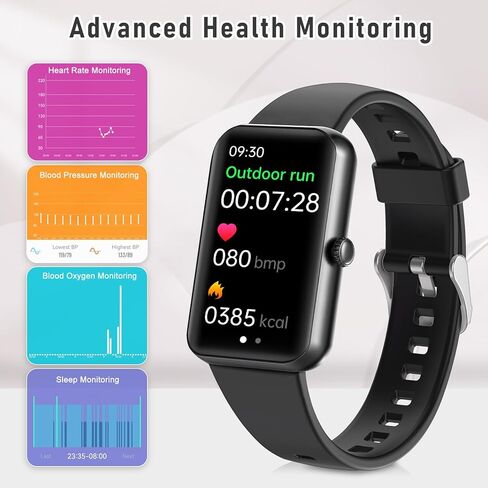 Fitness Tracker with Blood Oxygen,Blood Pressure, Sleep,24/7 Heart Rate Monitor,IP68 Waterproof Activity Trackers and Calorie Smart Watch with Step Tracker,Step Counter for Women Men(Black) in Kuwait