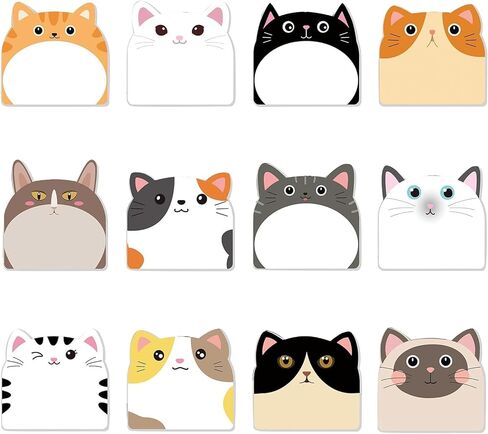 ملاحظات لاصقة لطيفة، 12 حزمة من الملاحظات اللاصقة الكرتونية على شكل حيوانات Kawaii، أعلام، ملاحظات لاصقة ممتعة، دفاتر ملاحظات لطيفة، وسادات ملاحظات لاصقة للمكتب والمنزل والأطفال وزملاء الغرف وهدايا التبويب (القطط) in Kuwait