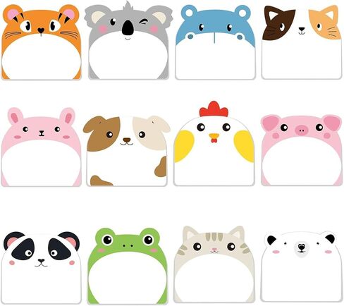 ملاحظات لاصقة لطيفة، 12 حزمة من الملاحظات اللاصقة الكرتونية على شكل حيوانات Kawaii، أعلام، ملاحظات لاصقة ممتعة، دفاتر ملاحظات لطيفة، وسادات ملاحظات لاصقة للمكتب والمنزل والأطفال وزملاء الغرف وهدايا التبويب (القطط) in Kuwait