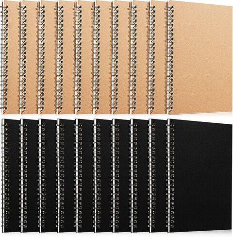 20 Pack A5 Spiral Notebook College Ruled Spiral Notebook Bulk 5.5 x 8.3 Inch Hardcover Notebooks Lined Travel Writing Notebooks Journal Notepad, 50 Sheets 100 Pages (Black, Kraft) in Saudi Arabia