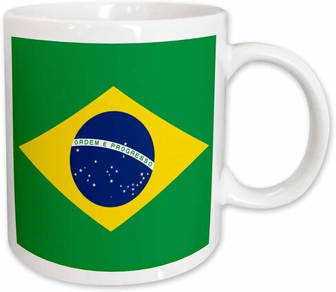3dRose mug_157837_1 Flag of Brazil Bandeira Do Brasil Brazilian Green Yellow Rhombus with Dark Blue Circle 27 Stars Ceramic Mug, 11-Ounce in Kuwait