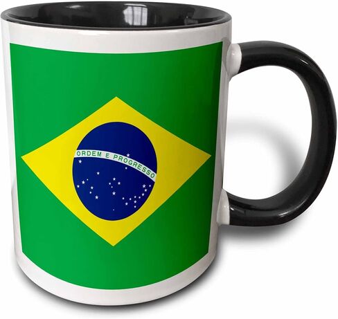3dRose mug_157837_1 Flag of Brazil Bandeira Do Brasil Brazilian Green Yellow Rhombus with Dark Blue Circle 27 Stars Ceramic Mug, 11-Ounce in Kuwait