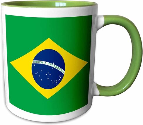 3dRose mug_157837_1 Flag of Brazil Bandeira Do Brasil Brazilian Green Yellow Rhombus with Dark Blue Circle 27 Stars Ceramic Mug, 11-Ounce in Kuwait