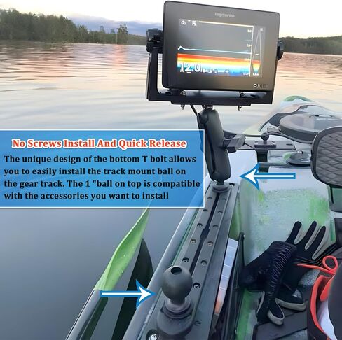 حامل كروي عالمي مقاس 1 بوصة مع ملحق T-Bolt لقوارب الكاياك - متوافق مع ملحقات ذاكرة الوصول العشوائي (RAM)، مثالي لمكتشفي الأسماك، وقضيب الصيد، وكاميرات الحركة، وملحقات تثبيت مسار الكاياك in Kuwait