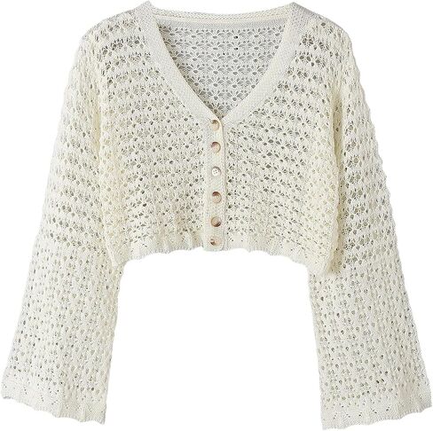 SweatyRocks Women's Plus Size Long Sleeve Button Down Cardigans Soild V Neck Knit Crop Cardigan Sweater in Saudi Arabia