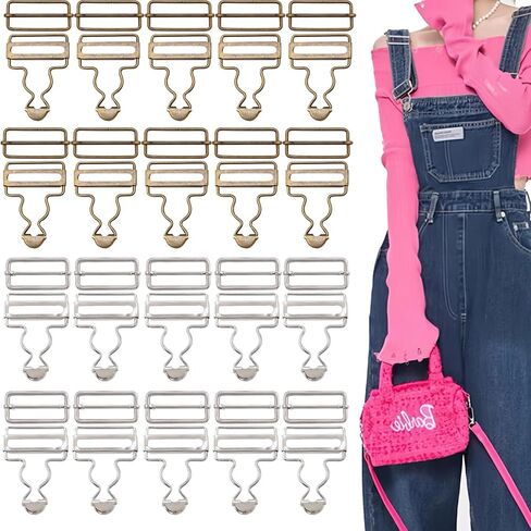 20 مجموعة من الإبزيم المعدني مقاس 1-1/2 بوصة مع إبزيم منزلق ثلاثي الانزلاق قابل للتعديل لحمالات الجينز، وسراويل المريلة، إكسسوارات الخياطة ذاتية الصنع، إبزيم تعليق بلونين in Kuwait