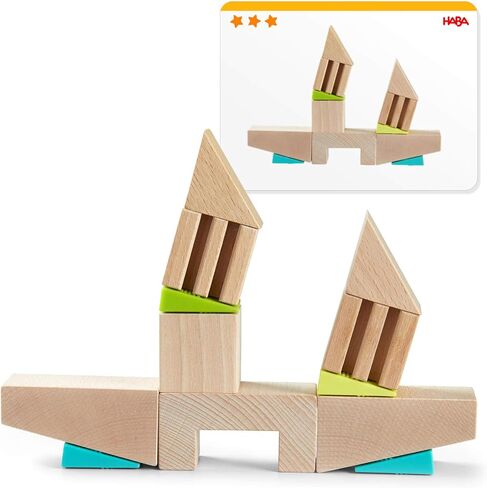HABA Crooked Tower - 19 Wooden Blocks and 6 Wedges with Pattern Cards for ages 4+(Made in Germany) in Saudi Arabia