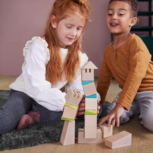 HABA Crooked Tower - 19 Wooden Blocks and 6 Wedges with Pattern Cards for ages 4+(Made in Germany) in Saudi Arabia