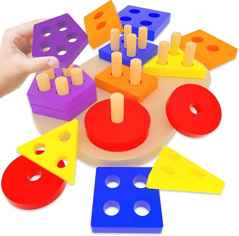 Montessori Toys for 1 2 3 Year Old Toddlers Wooden Shape Sorter Puzzles Sorting & Stacking Toys Educational Learning Toys for Preschool Activity Gift for Baby Boys Girls Kids Age 12+ Months in Saudi Arabia