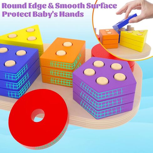 Montessori Toys for 1 2 3 Year Old Toddlers Wooden Shape Sorter Puzzles Sorting & Stacking Toys Educational Learning Toys for Preschool Activity Gift for Baby Boys Girls Kids Age 12+ Months in Saudi Arabia