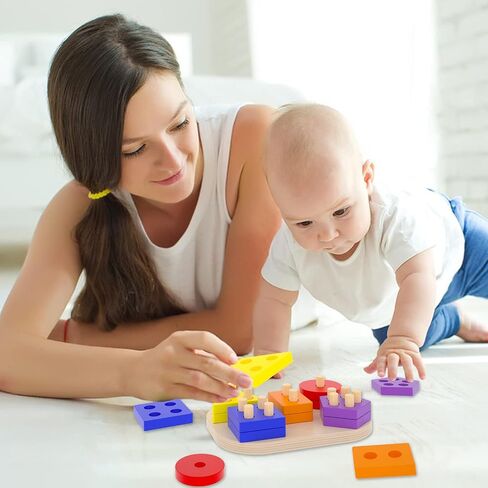 Montessori Toys for 1 2 3 Year Old Toddlers Wooden Shape Sorter Puzzles Sorting & Stacking Toys Educational Learning Toys for Preschool Activity Gift for Baby Boys Girls Kids Age 12+ Months in Saudi Arabia