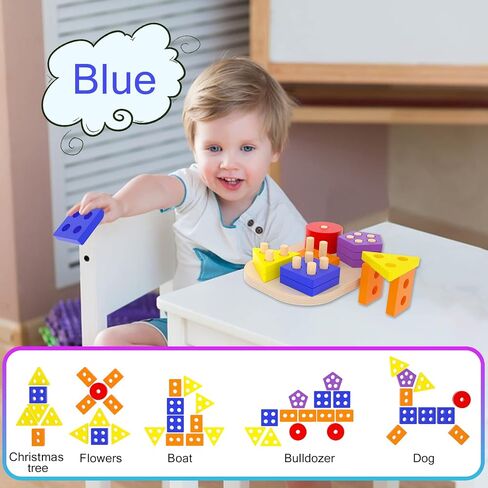 Montessori Toys for 1 2 3 Year Old Toddlers Wooden Shape Sorter Puzzles Sorting & Stacking Toys Educational Learning Toys for Preschool Activity Gift for Baby Boys Girls Kids Age 12+ Months in Saudi Arabia