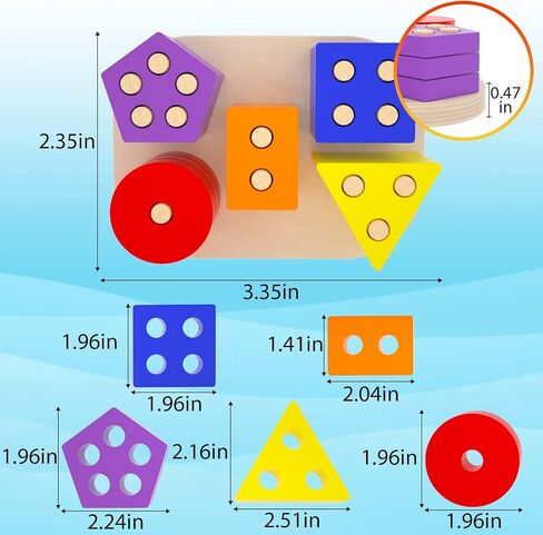Montessori Toys for 1 2 3 Year Old Toddlers Wooden Shape Sorter Puzzles Sorting & Stacking Toys Educational Learning Toys for Preschool Activity Gift for Baby Boys Girls Kids Age 12+ Months in Saudi Arabia