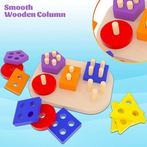 Montessori Toys for 1 2 3 Year Old Toddlers Wooden Shape Sorter Puzzles Sorting & Stacking Toys Educational Learning Toys for Preschool Activity Gift for Baby Boys Girls Kids Age 12+ Months in Saudi Arabia