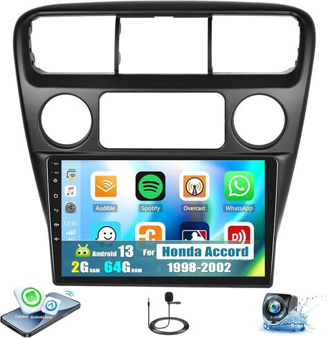 [2+64G] ستيريو سيارة Android 13 لسيارة Honda Accord VI 1998-2002 مع Carplay اللاسلكي وAndroid Auto، راديو سيارة بشاشة تعمل باللمس 9 بوصة مع وصلة مرآة GPS WiFi Bluetooth FM/RDS SWC EQ HiFi+كاميرا احتياطية in Saudi Arabia