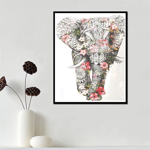 MXJSUA DIY 5D Diamond Art Painting Elephant by Number Kits for Adults, Flowers Elephant Round Full Drill Diamond Art Kits Picture Arts Craft for Home Wall Art Decor 12x16 inch in Saudi Arabia