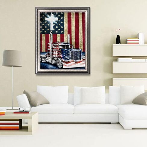 5D Diamond Art Painting by Number Kits Full Drill Truck American Flag patriotic diamond art 16x20 Inch Round Drill Diamond Art Dots for Adults Crafts Cross Stitch Wall Decor in Saudi Arabia