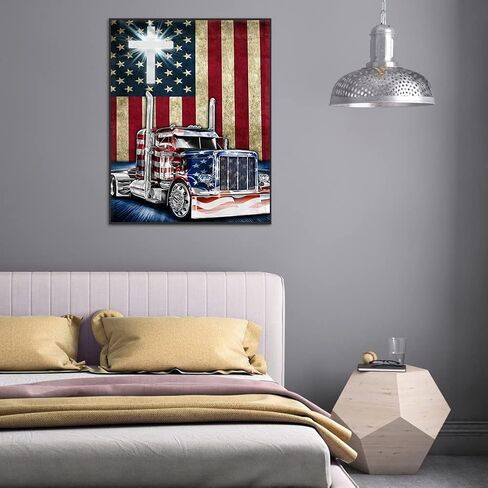 5D Diamond Art Painting by Number Kits Full Drill Truck American Flag patriotic diamond art 16x20 Inch Round Drill Diamond Art Dots for Adults Crafts Cross Stitch Wall Decor in Saudi Arabia