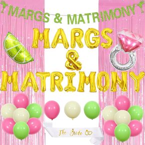 Margs and Matrimony Bachelorette Decoration Margs & Matrimony Balloon Banner Garland Margarita Lemon Ring Balloon Green for Margarita Bachelorette Party Wedding Mexican Fiesta Bridal Shower