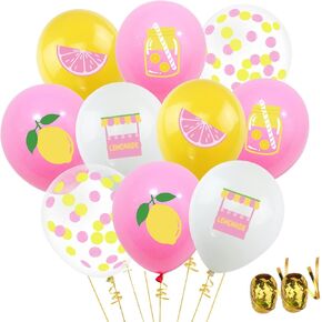K KUMEED 45Pcs Lemon Balloons Lemonade party Decorations, Yellow,Pink and White Latex and Confetti Balloons for Lemon Summer Birthday Party Baby Shower