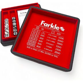 Luck Lab Farkle Dice Tray and Storage Case - Includes Embedded Scoring Combinations, 2 Sets of 6 Pearl Dice, 40 Sheet Score Pad and Pen Holder for The Classic Family Game (Brown)