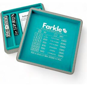 Luck Lab Farkle Dice Tray and Storage Case - Includes Embedded Scoring Combinations, 2 Sets of 6 Pearl Dice, 40 Sheet Score Pad and Pen Holder for The Classic Family Game (Brown) in Kuwait
