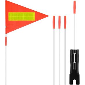Grevosea Bicycle Safety Flag with Pole 6-Foot Adjustable Height Sturdy Fiberglass Pole with Reflective Logo Waterproof Tearproof Flag for Strollers Go Karts Trikes (1 Orange Flag and 5 White Poles)