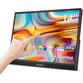 Touchscreen Portable Monitor, 14 Inch 1920x1080 USBC Monitor IPS 16:9 PC Display, HDMI USB TypeC HDR External Monitor for PC Laptop Phone Xbox, Built-in Stand&Speakers