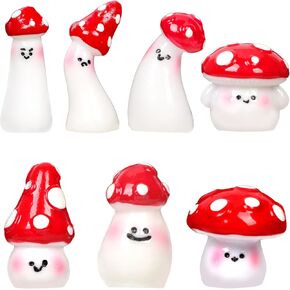 7pcs Tiny Resin Mushrooms for Crafts, 7 Shapes Cute Mini Mushroom Figurines for Crafts, Mushroom Statue Miniatures for DIY Dollhouse Garden Landscape Decor