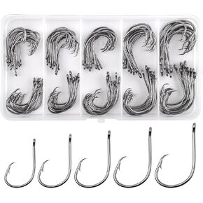 Fishing Circle Hooks Kit, Inline Saltwater Fishing Hooks Sets High Carbon Steel Fish Hook Straight Eye Octopus Hook for Catfish Freshwater Saltwater