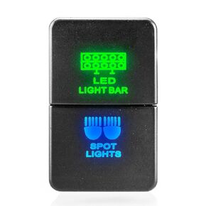 Wsays Dual Push Switch LED Light Bar and Spot Lights Symbol 12V Blue and Green Backlight Push Button Switch Compatible with Toyota Tacoma Tundra 4Runner