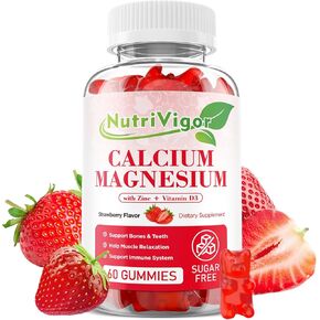 Calcium Magnesium Zinc Gummies with High Absorption Magnesium 300mg, Calcium Supplement with D3 for Bone, Muscles & Immune Support for Kids & Adults, Strawberry Flavor, 60 Count