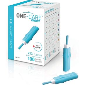 MediVena ONE-CARE PLUS Safety Lancets, Contact-Activated, 25G x 1.8mm, 100/bx, Sterile, Single-Use, Easy Fingerstick for Comfortable Blood Sampling