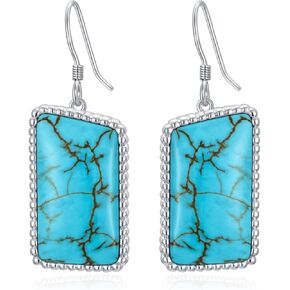 Natural Turquoise Earrings 925 Sterling Silver Geometric Shape Turquoise Earrings for Women Statement Fashion Dangle Earring for Birthday Mothers Day