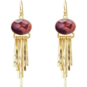 Crazy Lace Agate Semi-Precious Gemstone Drop French Wire Earrings Set in 14k Gold-Plated Sterling Silver