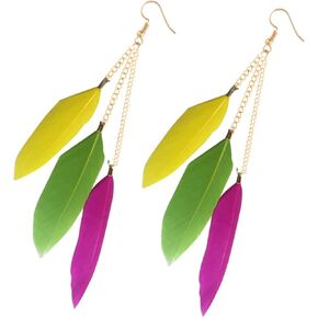 Feather Earrings for Women Girl Long Tassel Pendant Different Color Lightweight Handmade Dangle Earrings Jewerly