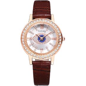 Avaner Women's Rhinestones Leather Watches: Analog Quartz Evil Eye Ladies Bling Elegant Wrist Watches