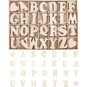 PandaHall 112pcs 1.5 Inch Wooden Letters A~Z Heart Set- Small Wooden Capital Letters with Storage Tray - Wooden Alphabet Craft Letters Smooth Natural Wooden for Arts Crafts DIY Wedding Display Decor