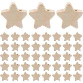 Wood Beads 100pcs Unfinished Wood Stars Beads Wooden Star Beads Natural for Craft Bracelet Necklace Jewelry Making Craft Beads Wooden Beads